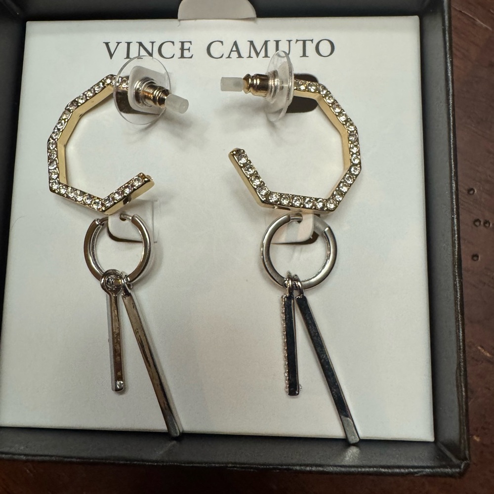 Vince Camuto Gold Hexagon Crystal stones and Geometric bars with crystal  2 pair